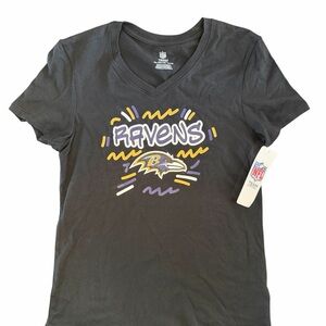 NWT NFL Baltimore Ravens Black V-Neck Short Sleeve Tee, Girls XL (14/16)